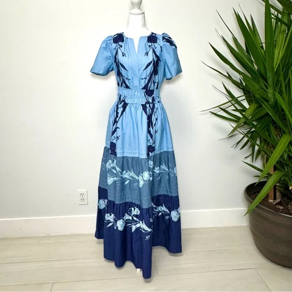 Anthropologie Somerset Blue Floral Tiered Maxi Dress NWT M Boho Viral Spring - Picture 6 of 10